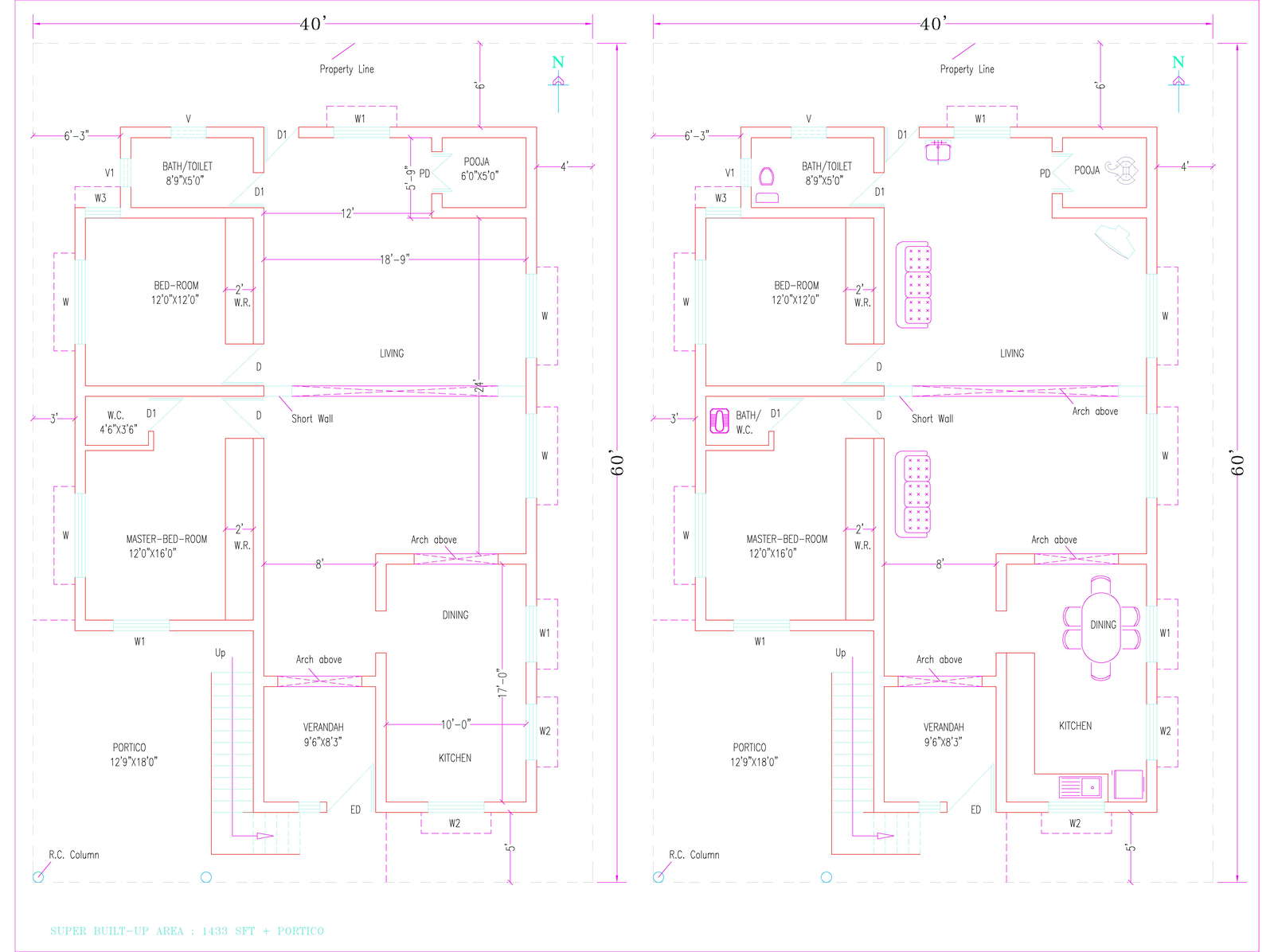 Architectural house floor plans for G+1 Building