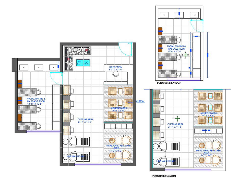 Architecture Beauty Salon Furniture Layout Plan AutoCAD File