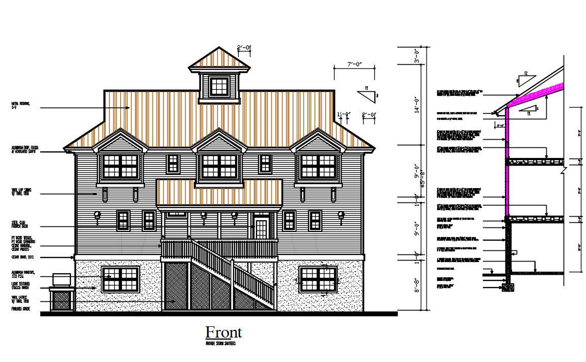 Architecture Bungalow Front Elevation DWG File