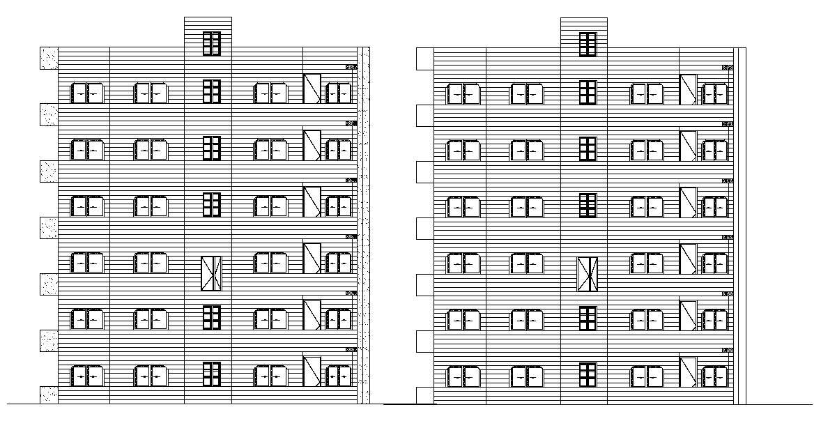 Architecture Drawing Of Six Story Apartment Building DWG File 