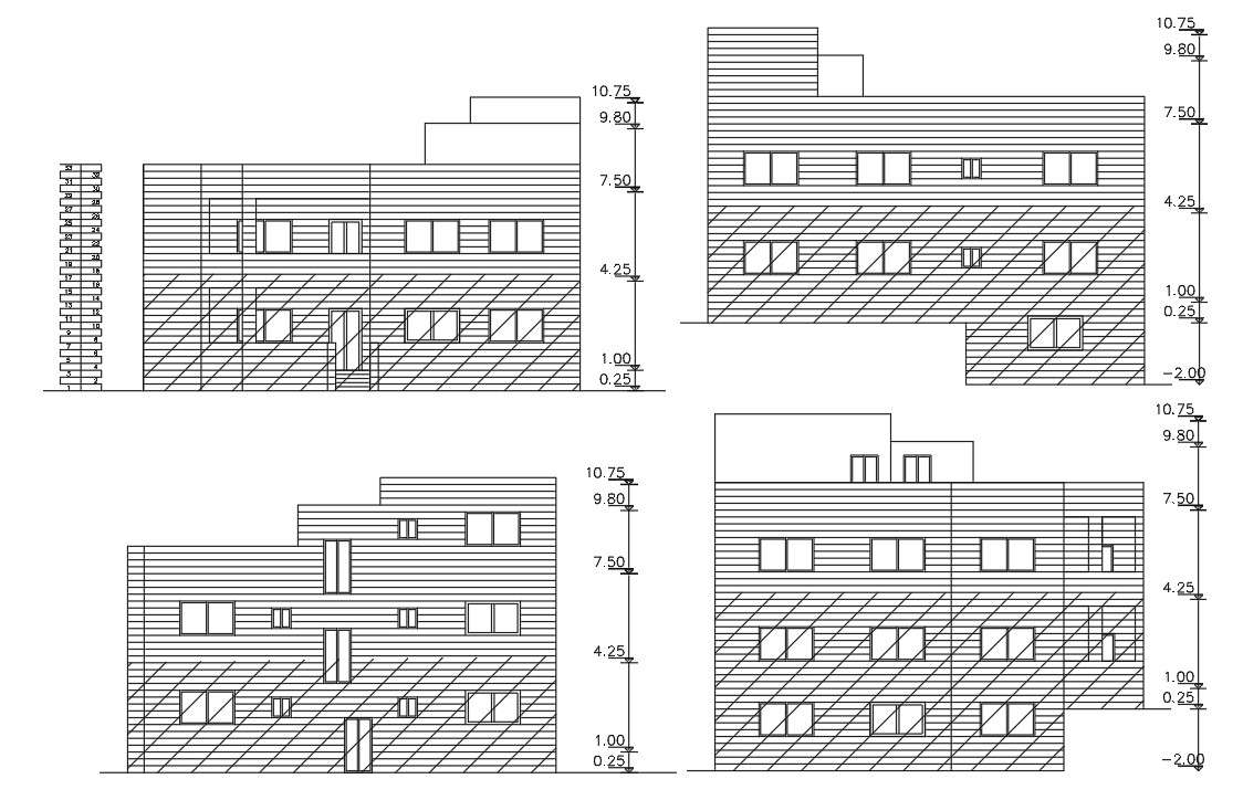 Architecture Bungalow Elevation Design DWG File
