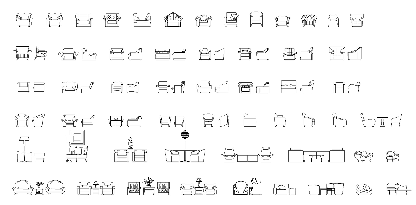 Armchair plan detail dwg file.