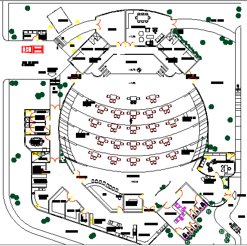 Art gallery with theaters & restaurant landscaping, structure details dwg file