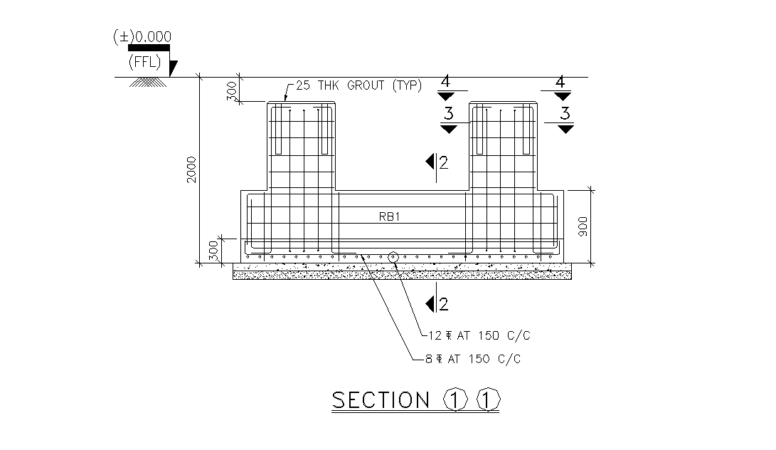 A section detail of footing details has given in the form of 2D Autocad DWG drawing file. Download the 2D Autocad DWG drawing file.  