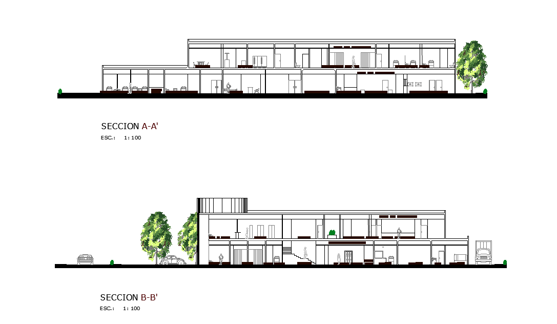 A section detail of the hospital clinic is given in this 2D Autocad drawing file. 