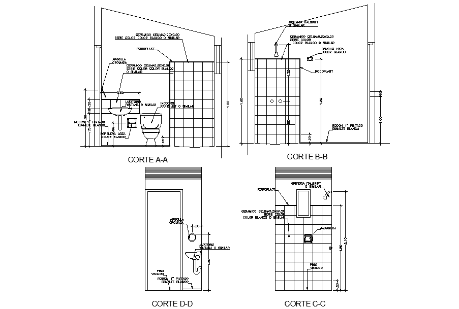 A section view of 3x3m toilet plan is given for 19x10m office building in the form of 2D Autocad drawing file. Download now.