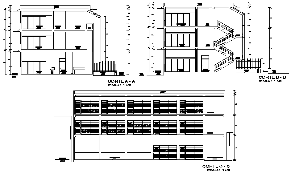 A section view of 54x25m municipal office building is given in this Autocad drawing file.Download now.