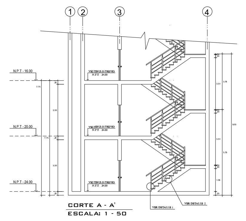 A section view of 9x4m staircase building is given in this Autocad drawing file.Download the Autocad model.