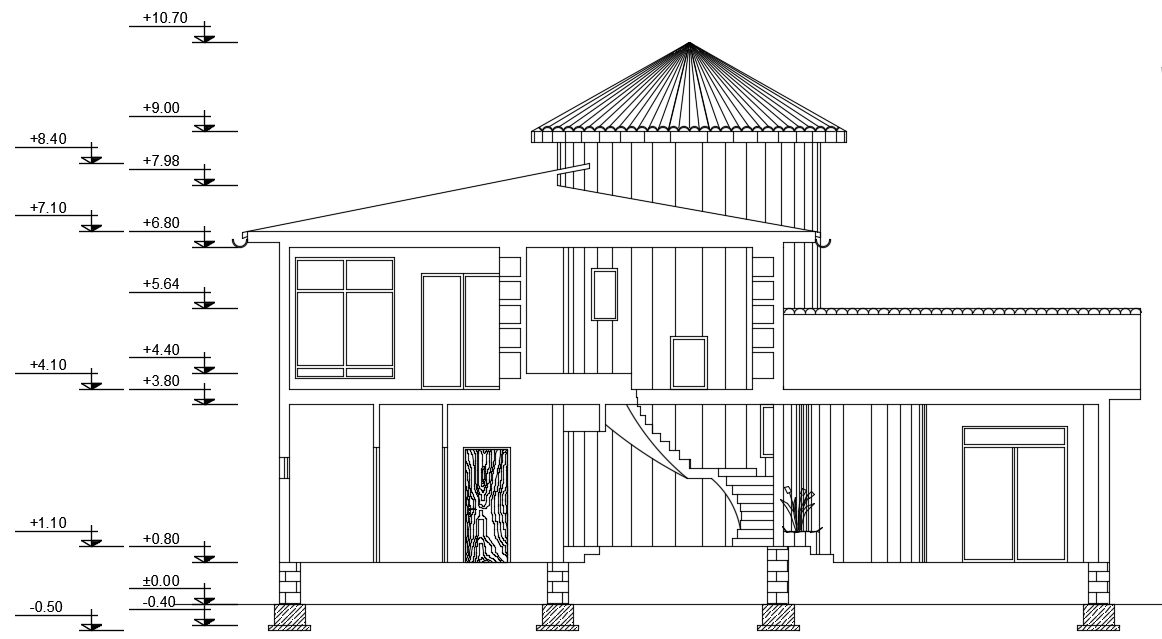 A section view of the 5 bedroom house building