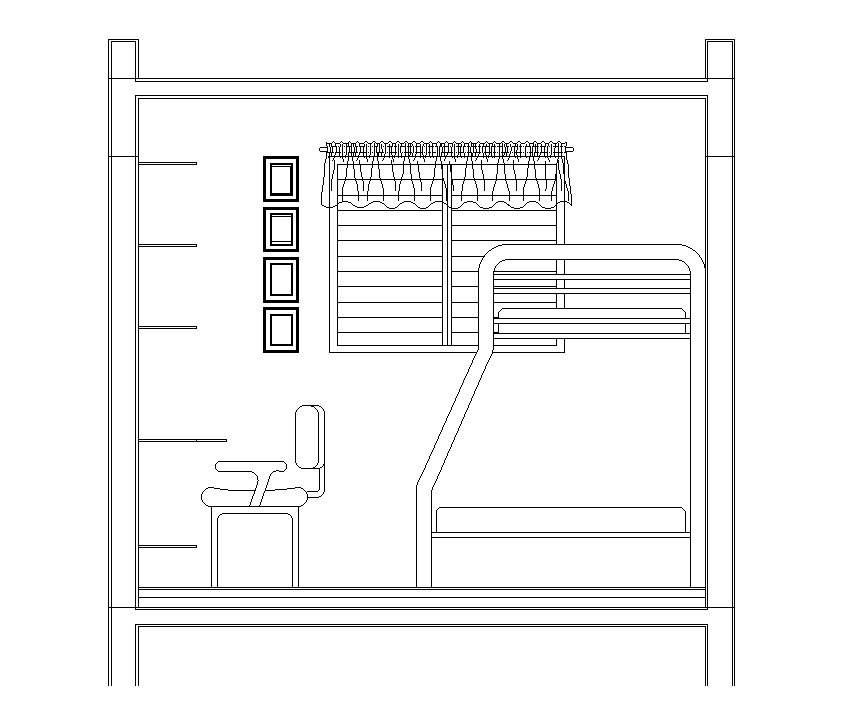 A section view of the bedroom is given in this Autocad drawing file. Download now.