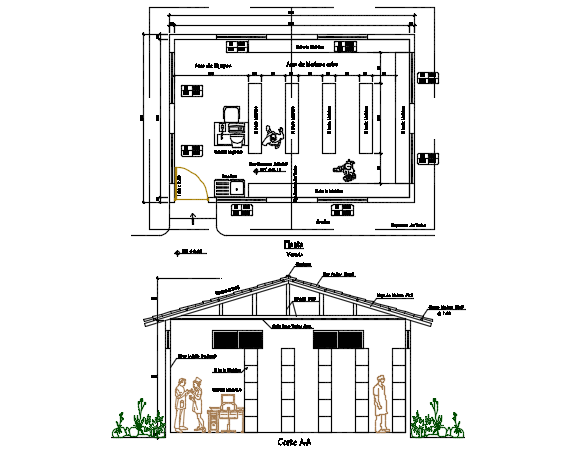 Audiometer cabin plan and section detail dwg file