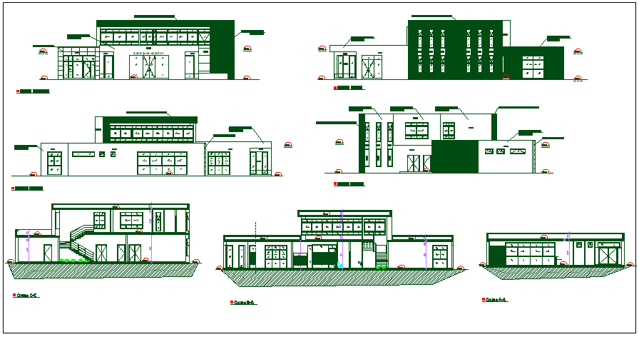 Auditorium plan elevation and section view detail dwg file