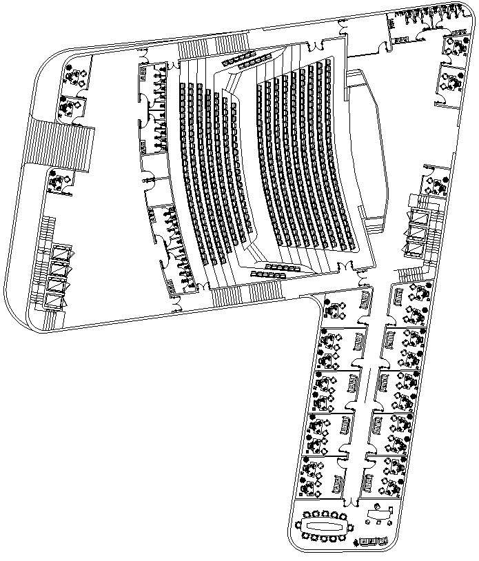 Auditorium with office cabin details plan in AutoCAD, dwg file. 
