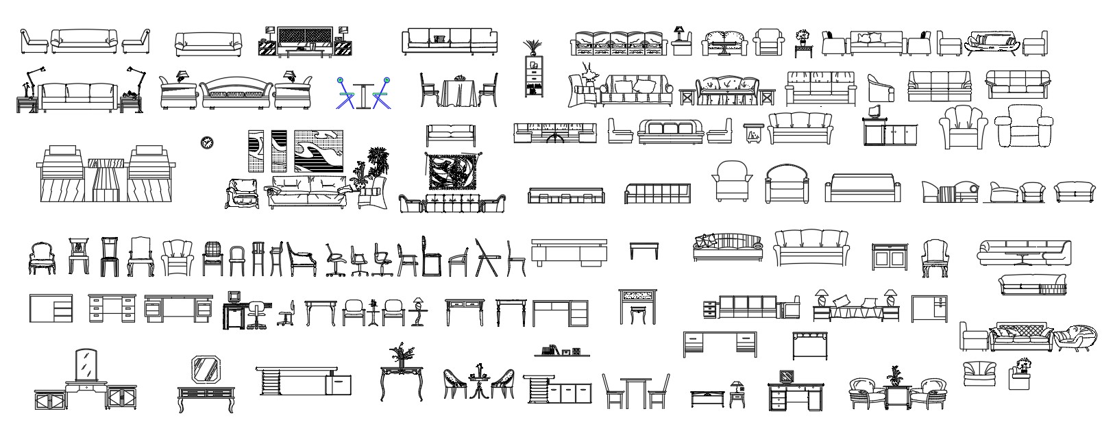 AutoCAD 2D blocks of living room furniture, dwg file, CAD file
