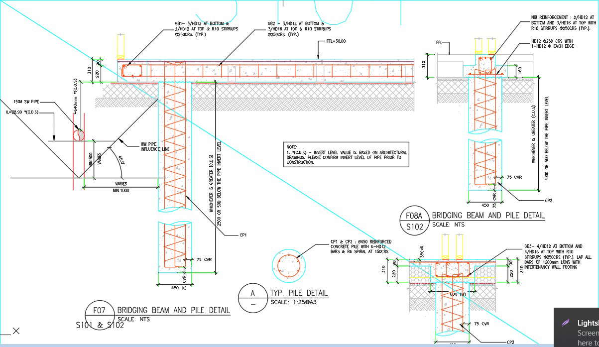 AutoCAD 2D drawing of different structure sections design, CAD file, dwg file