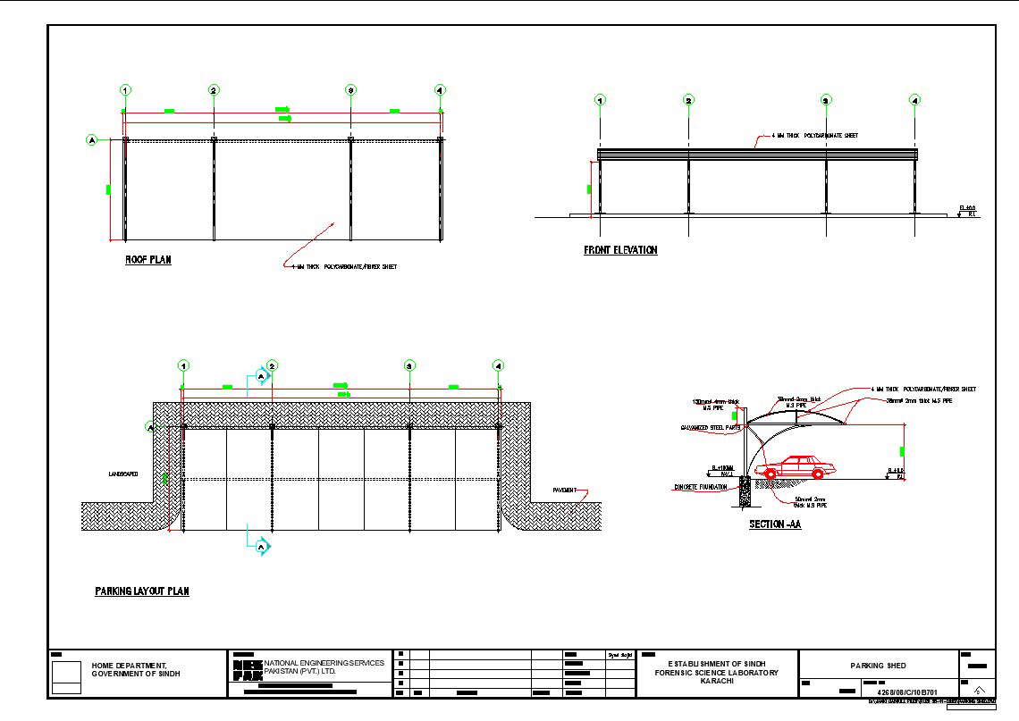AutoCAD File Of The Parking Shed With Elevation And Plan Dwg Files