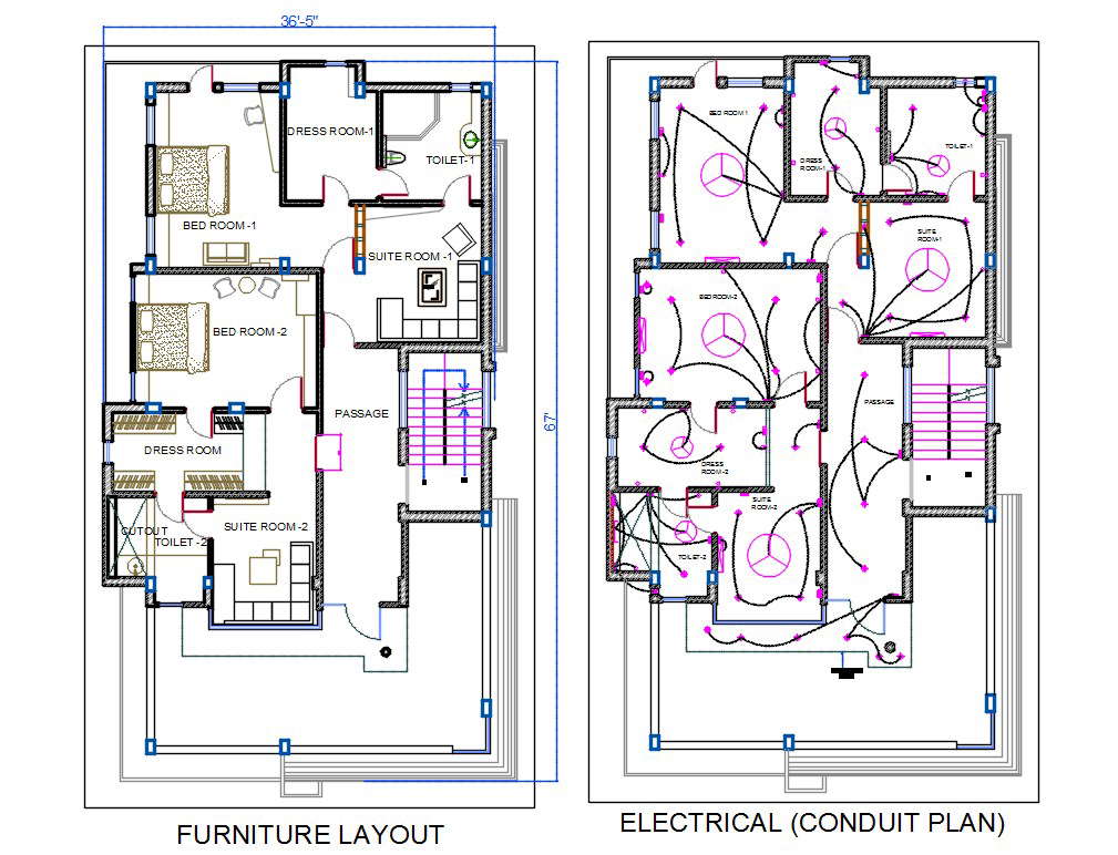 AutoCAD House Interior Furniture And Electrical Layout Plan DWG File