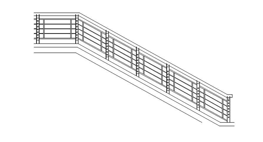 AutoCAD drawing of stair handrail design, Dwg file, CAD file