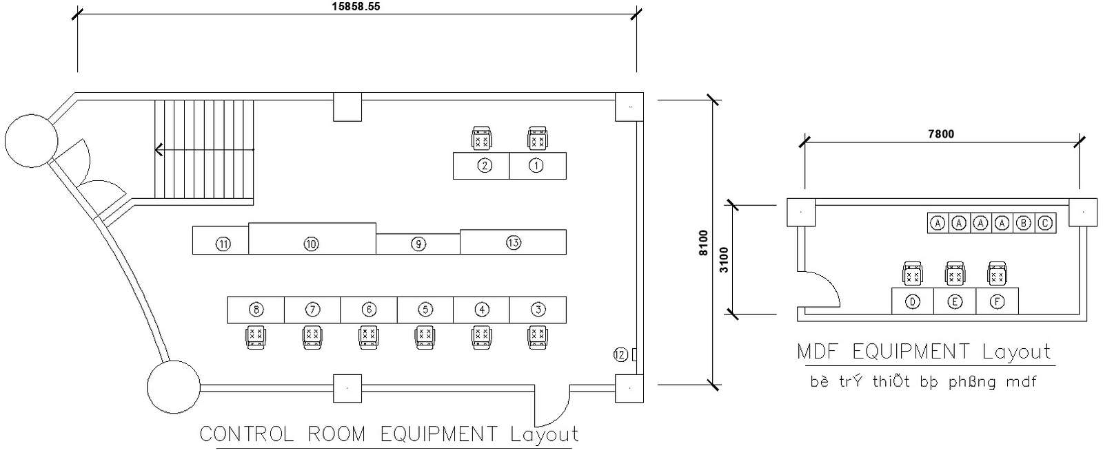 AutoCAD file shows the details of the MDF and control room equipment layout details,Download the DWG file. 