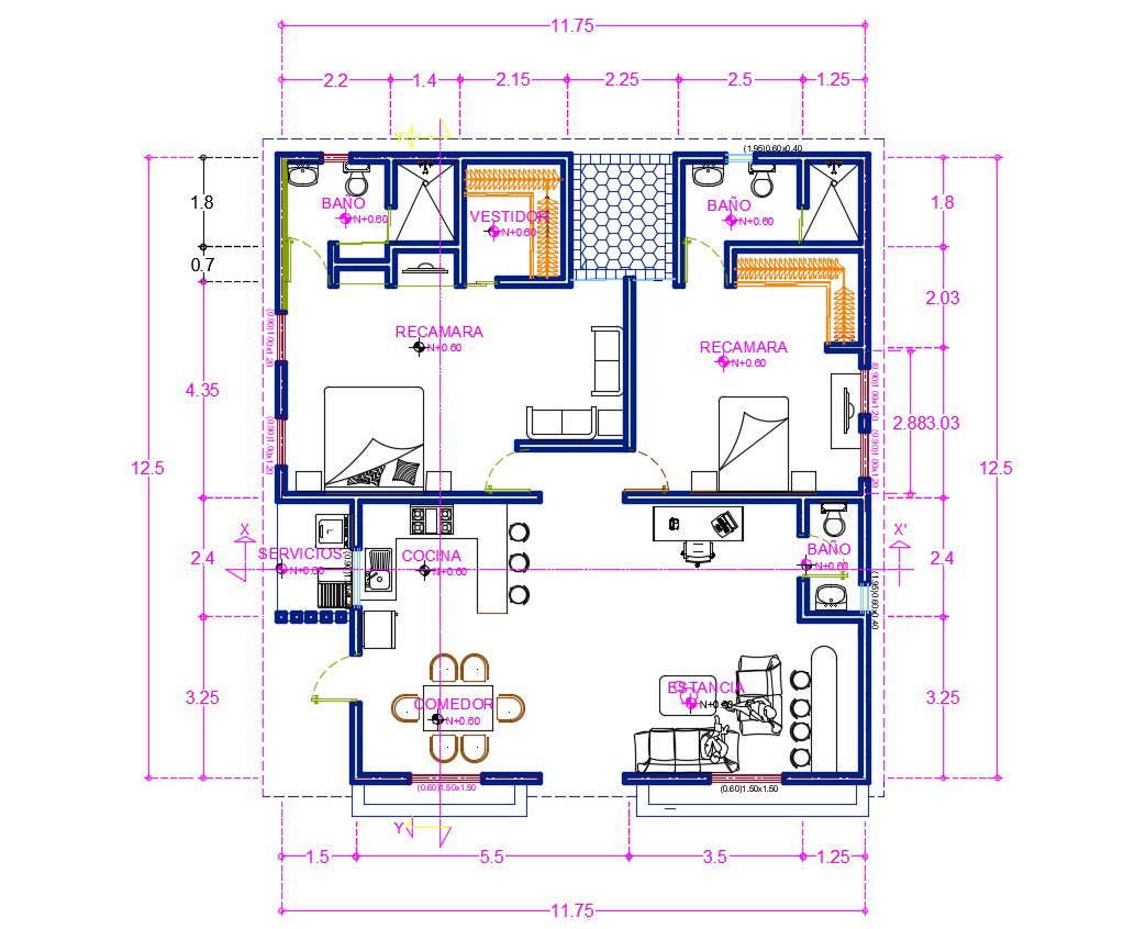 Autocad House Plan with Dimension 