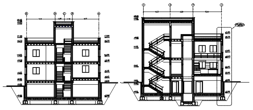 Autocad drawing of a house with elevation and section