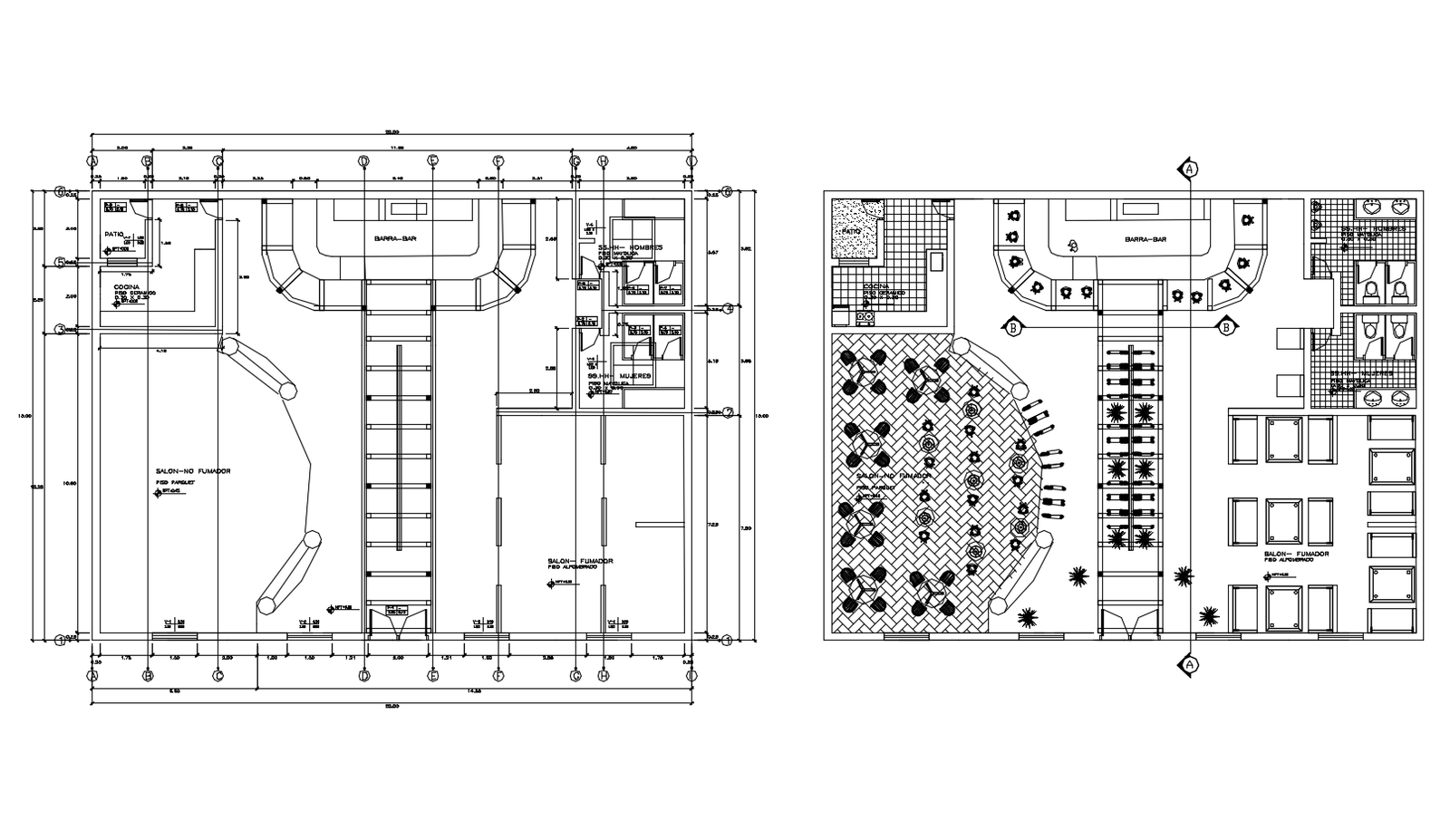 Autocad drawing of bar restaurant