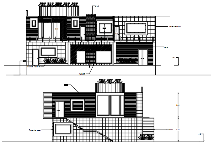 Autocad drawing of elevation of the villa