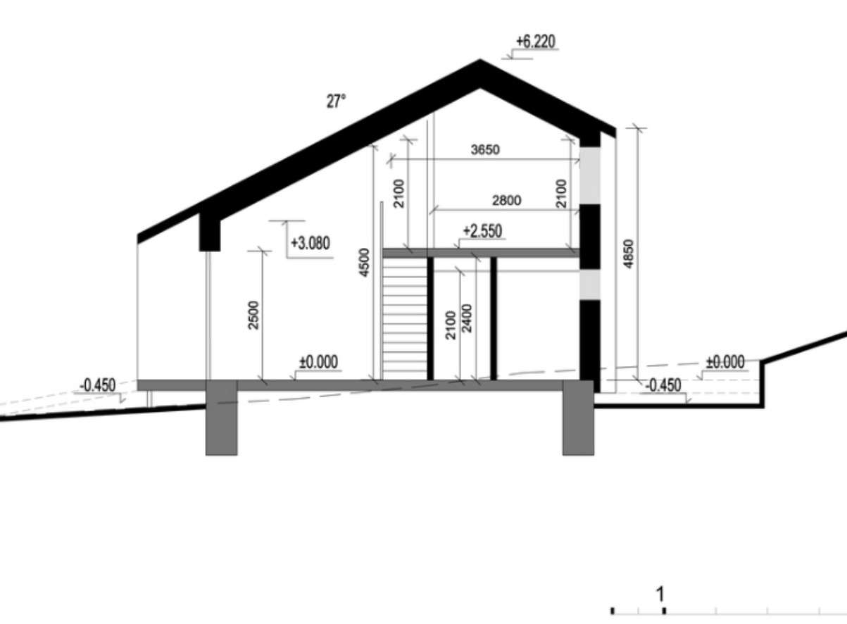 Autocad drawing of house section with dimensions