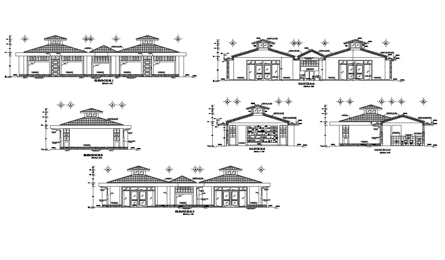 Autocad drawing of residential house elevations