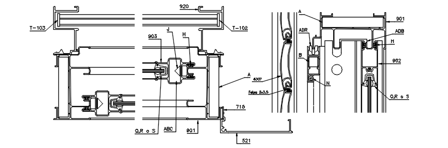 Autocad drawing of rolling curtain detail 