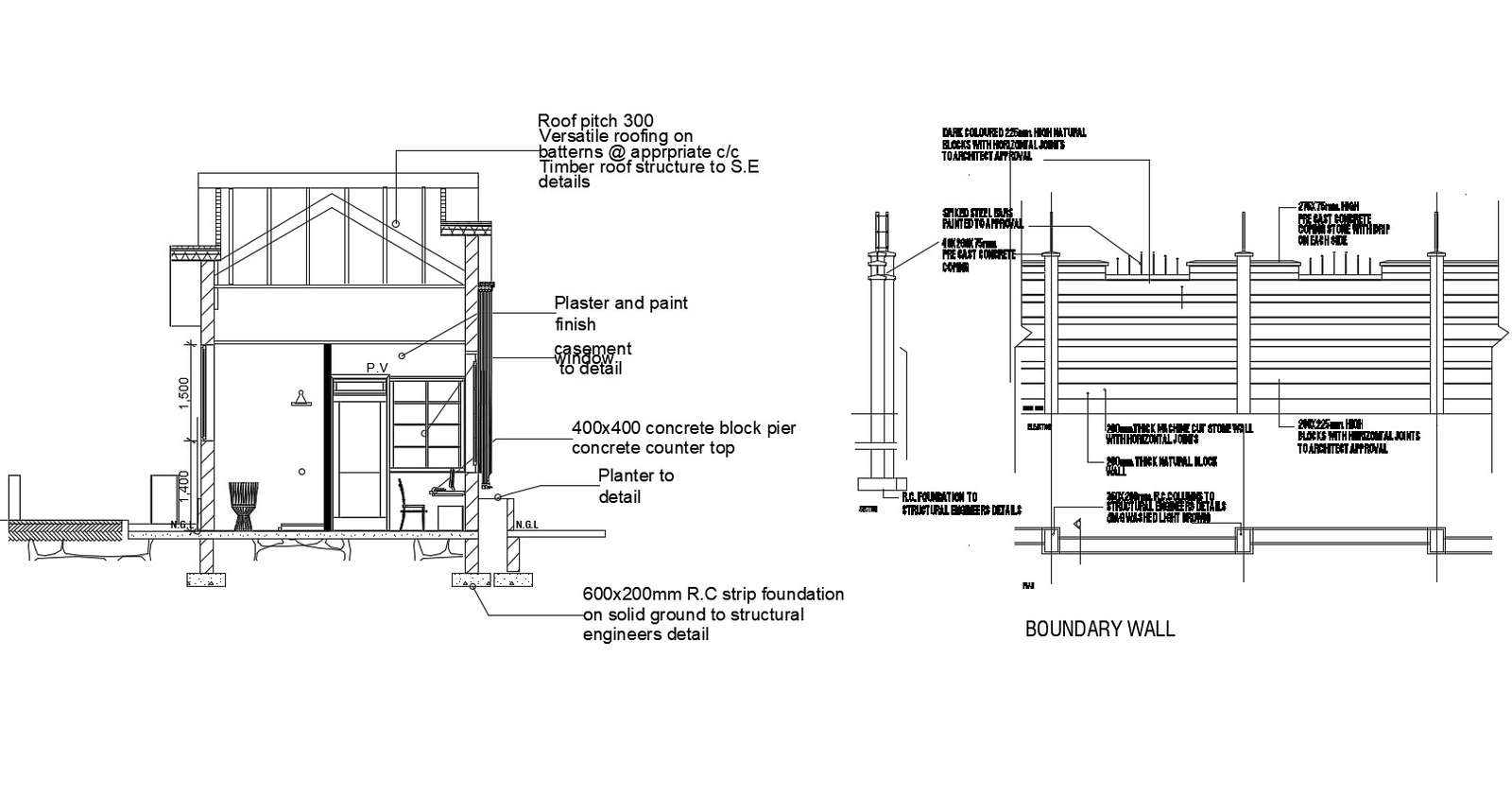 Autocad drawing of section of residential bunglow
