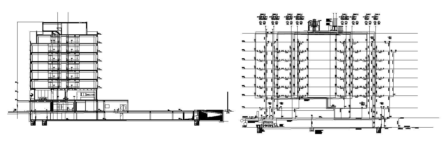 Autocad drawing of sectional elevations of the hotel 