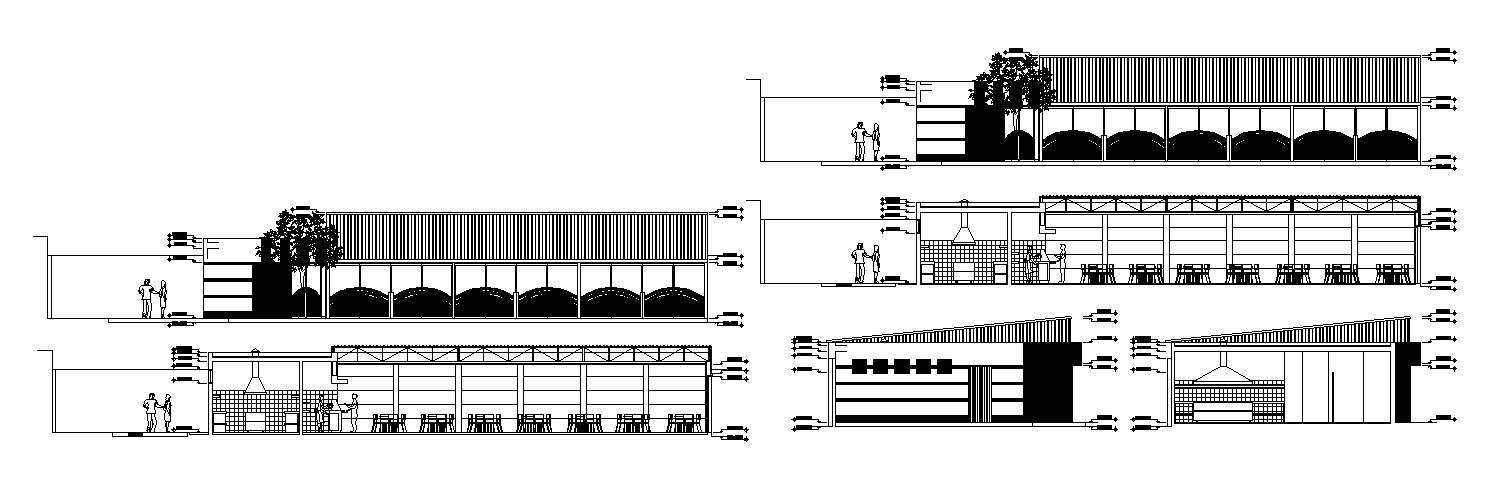 Autocad drawing of sectional elevations restaurant 