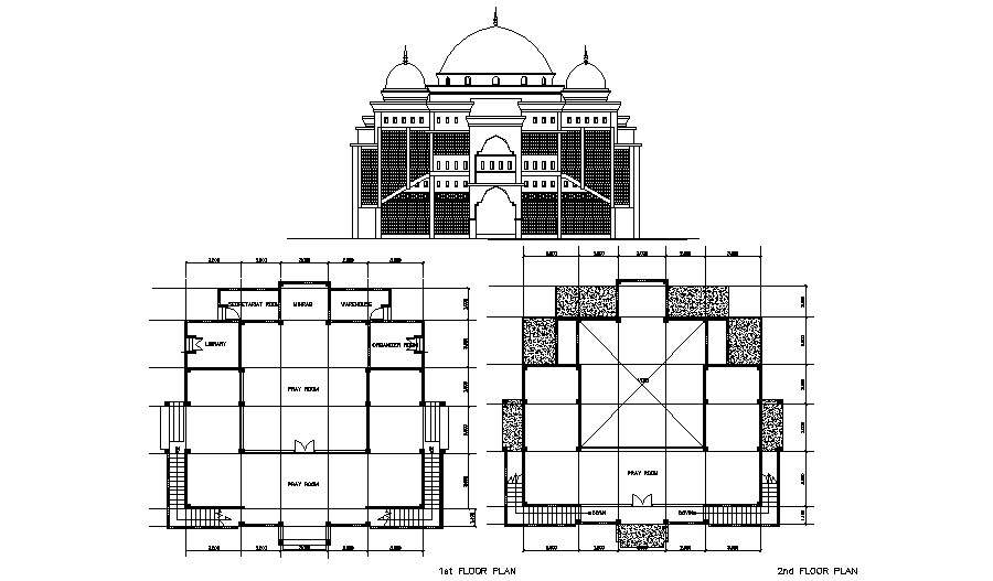 Autocad drawing of the mosque with elevation