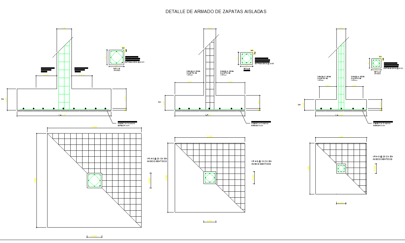 Autocad dwg files of Detail of isolated footings