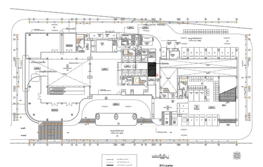 BBU and RRU location plan in a commercial building.