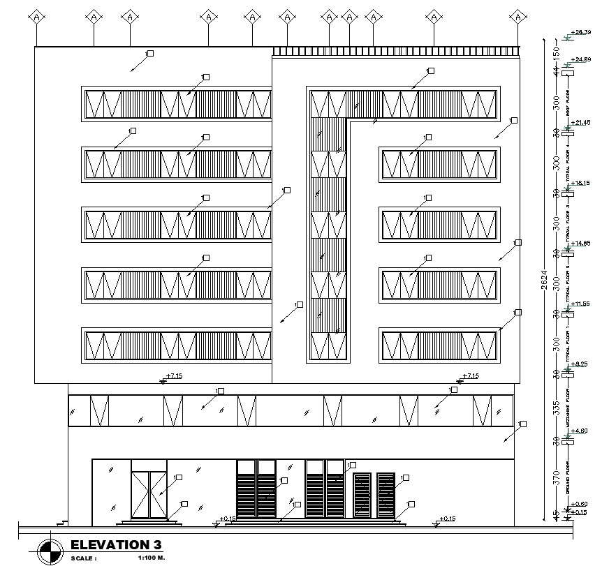 Back elevation details of house in AutoCAD, dwg file.