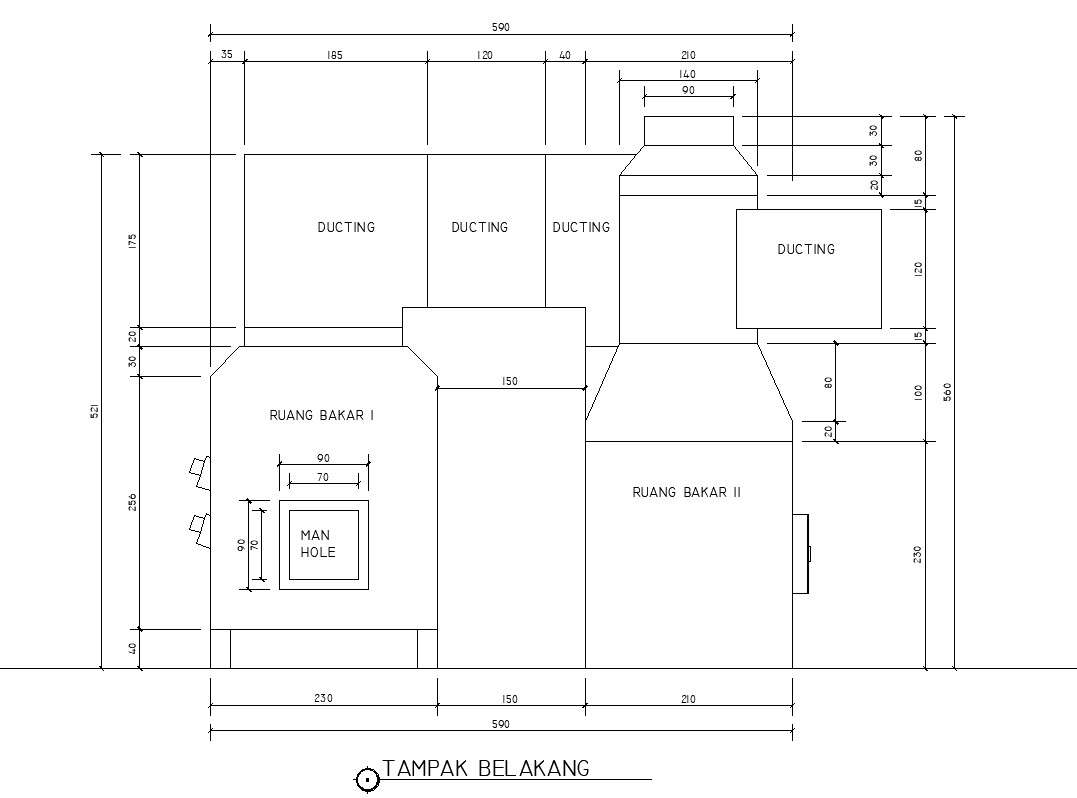 Back Side View of Incinerator Structure AutoCAD DWG file