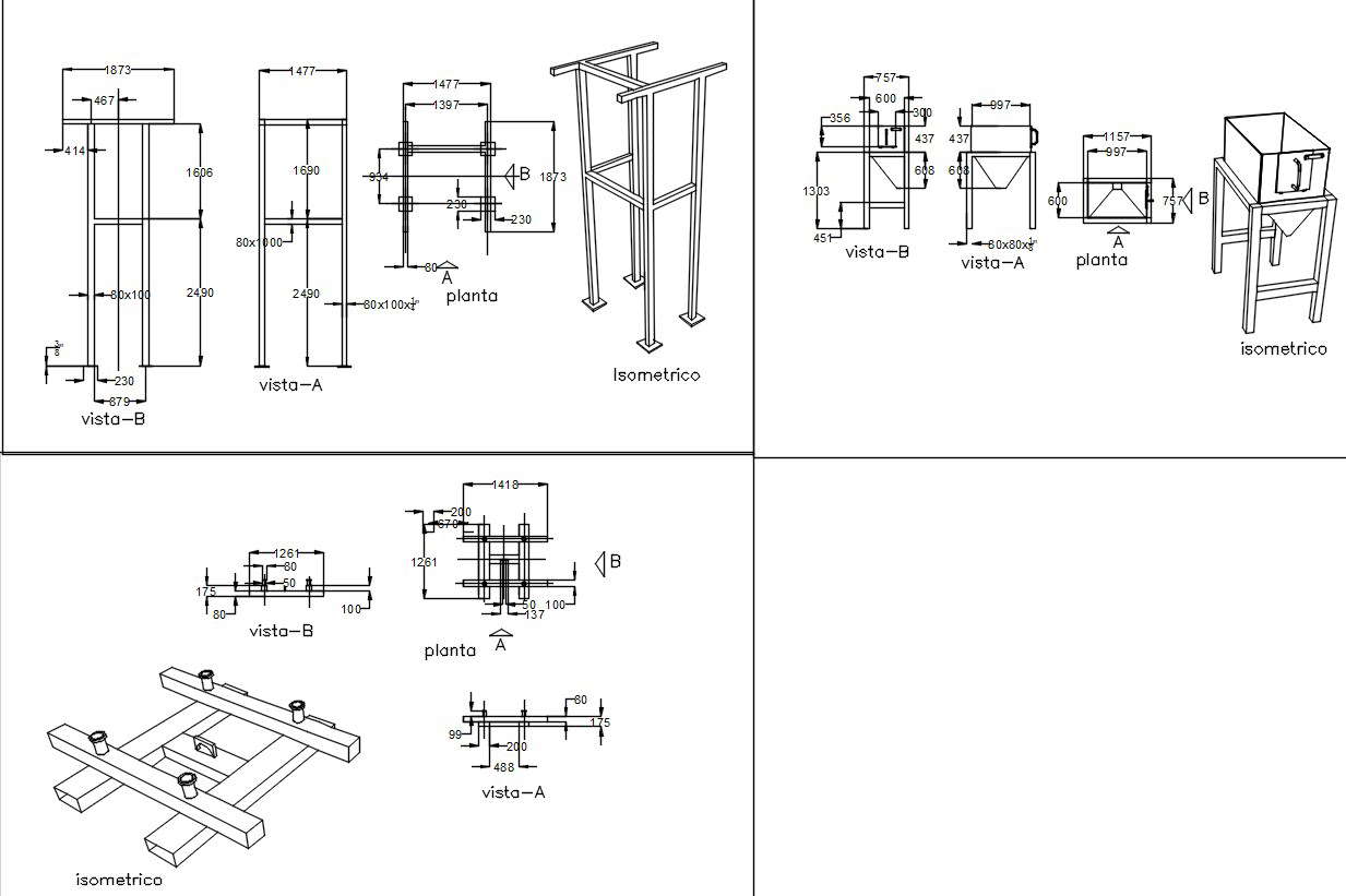 Bag lifting forklift support detail design in AutoCAD 2D drawing, CAD file, dwg file