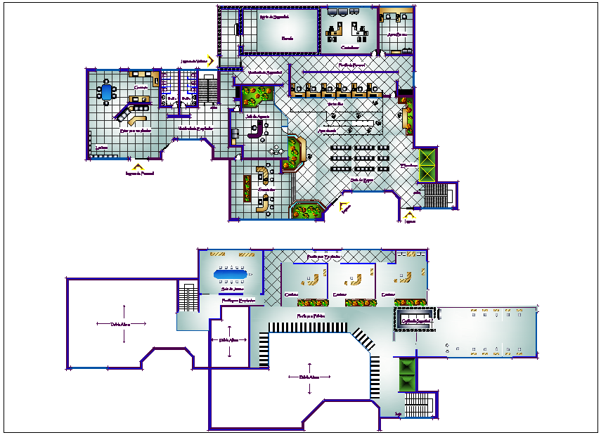 Bank branch office plan detail view dwg file