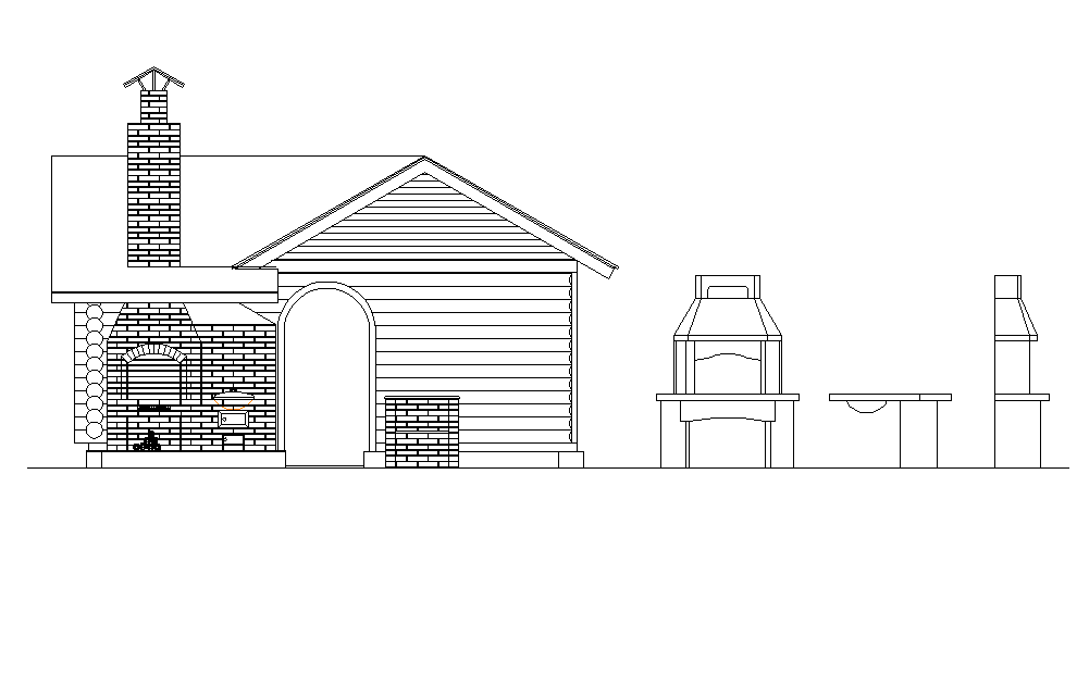 Barbecue kitchen elevation dwg file