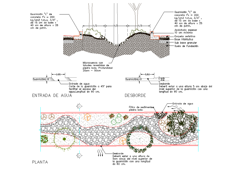 Base land section and plan view detail dwg file
