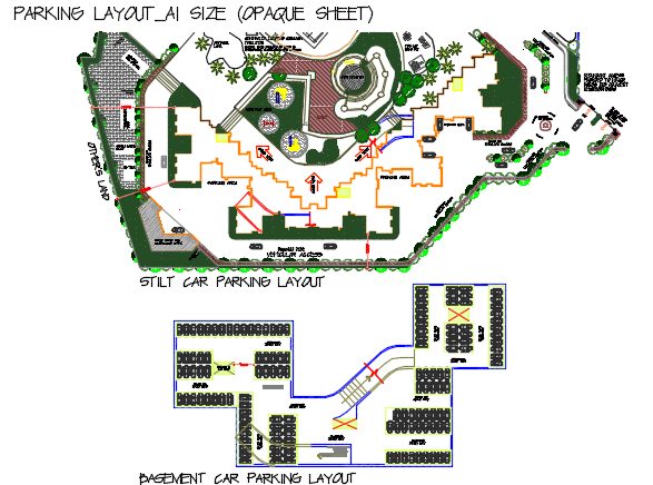 Basement car parking detail dwg file