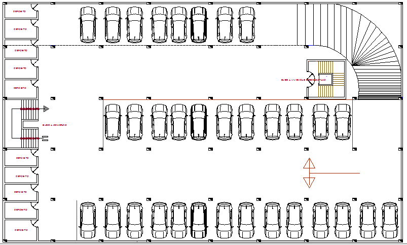Basement car parking lot floor plan details of multi-purpose building dwg file