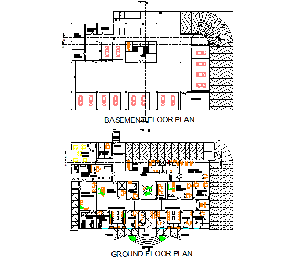 Basement floor and ground floor hospital plan detail dwg file