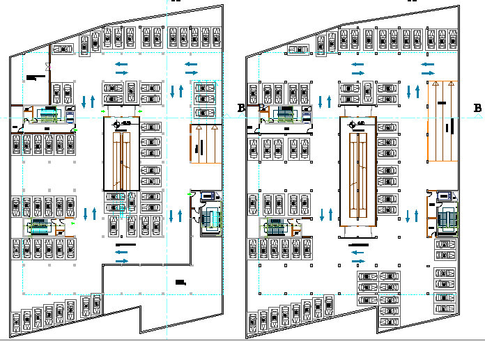 Basement floor of car parking view of shopping mall dwg file