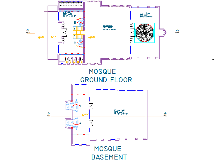 Basement plan and ground floor plan detail dwg file