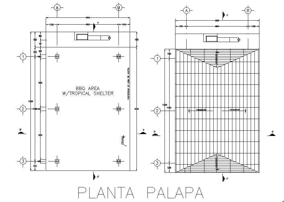 Basement plan and roof plan detail dwg file