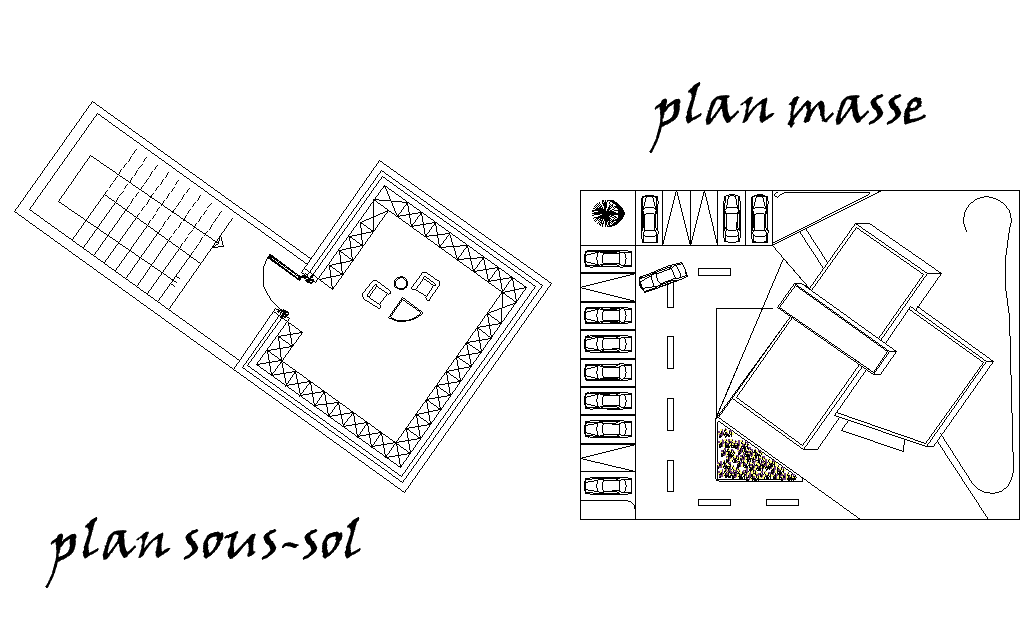 Basement plan and terrace plan detail dwg file