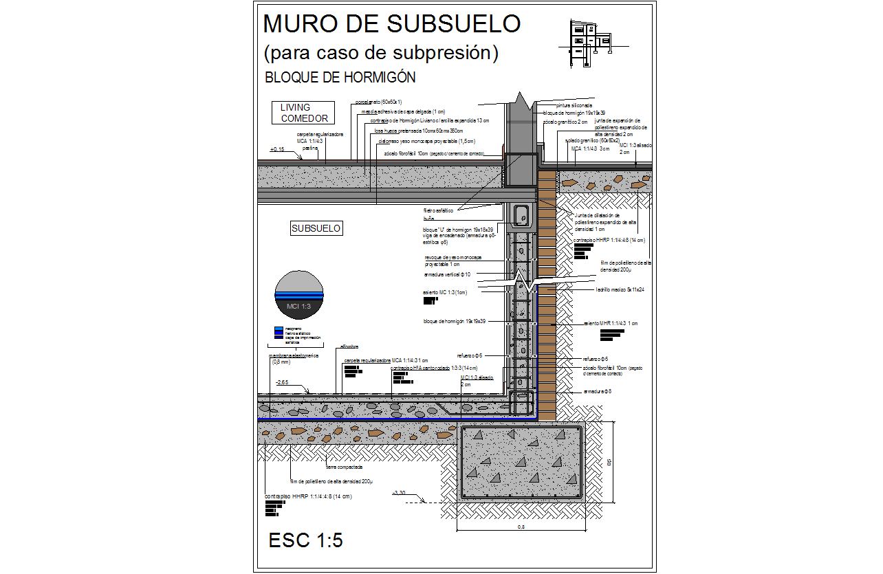 Basement rcc wall detail cad drawing